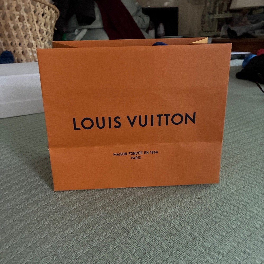 Louis Vuitton small paper bag 7x8.75" designer shopping tote orange blue handles - Picture 3 of 11